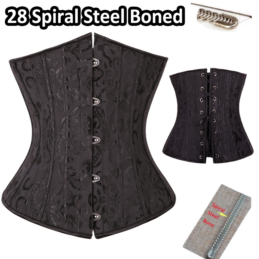 Black 28 steel bones boned Waist Training Underbust lace up corset Top Shaper