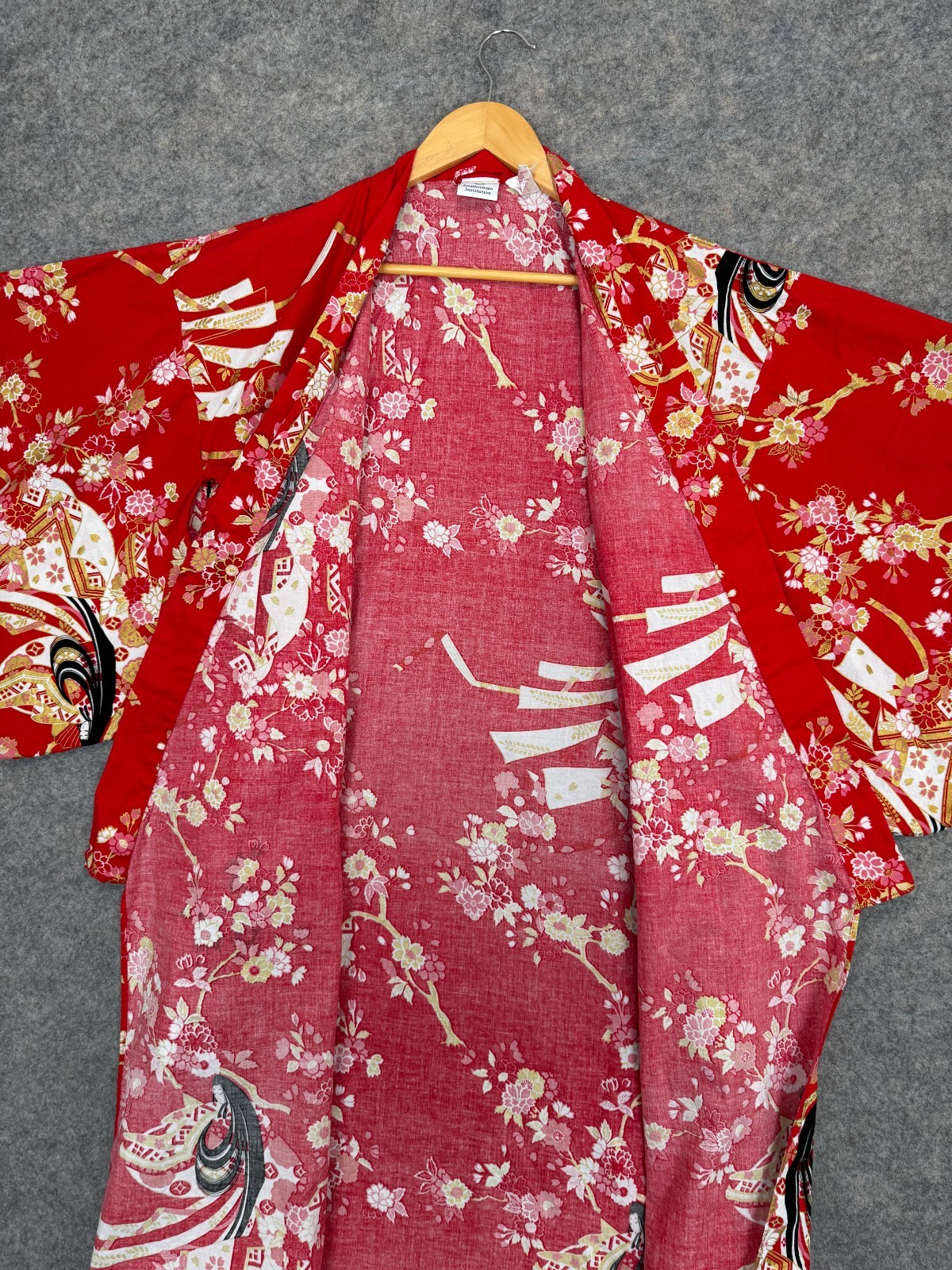 Vintage Smithsonian Institution Japanese Yukata Kimono XL Cherry Blossom Belted