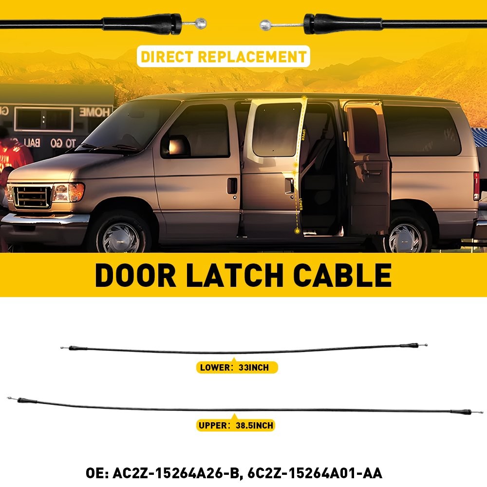 Release Cables Upper and Lower Latches Left Side Cargo Door for Ford E-150 E-250