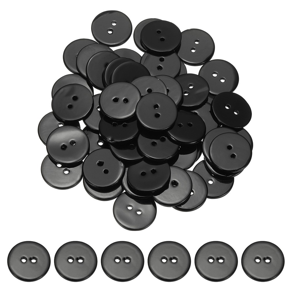 Natural Shell Button 2 Hole Shell Round Sewing Buttons 18 mm & 50 Pack & Black