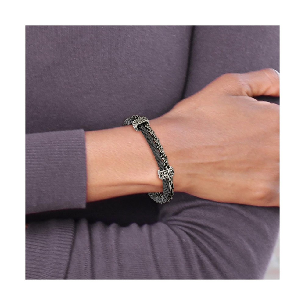 Solid Titanium Men's Black Memory Cable and Black Titanium Men's Cuff Bangle ...