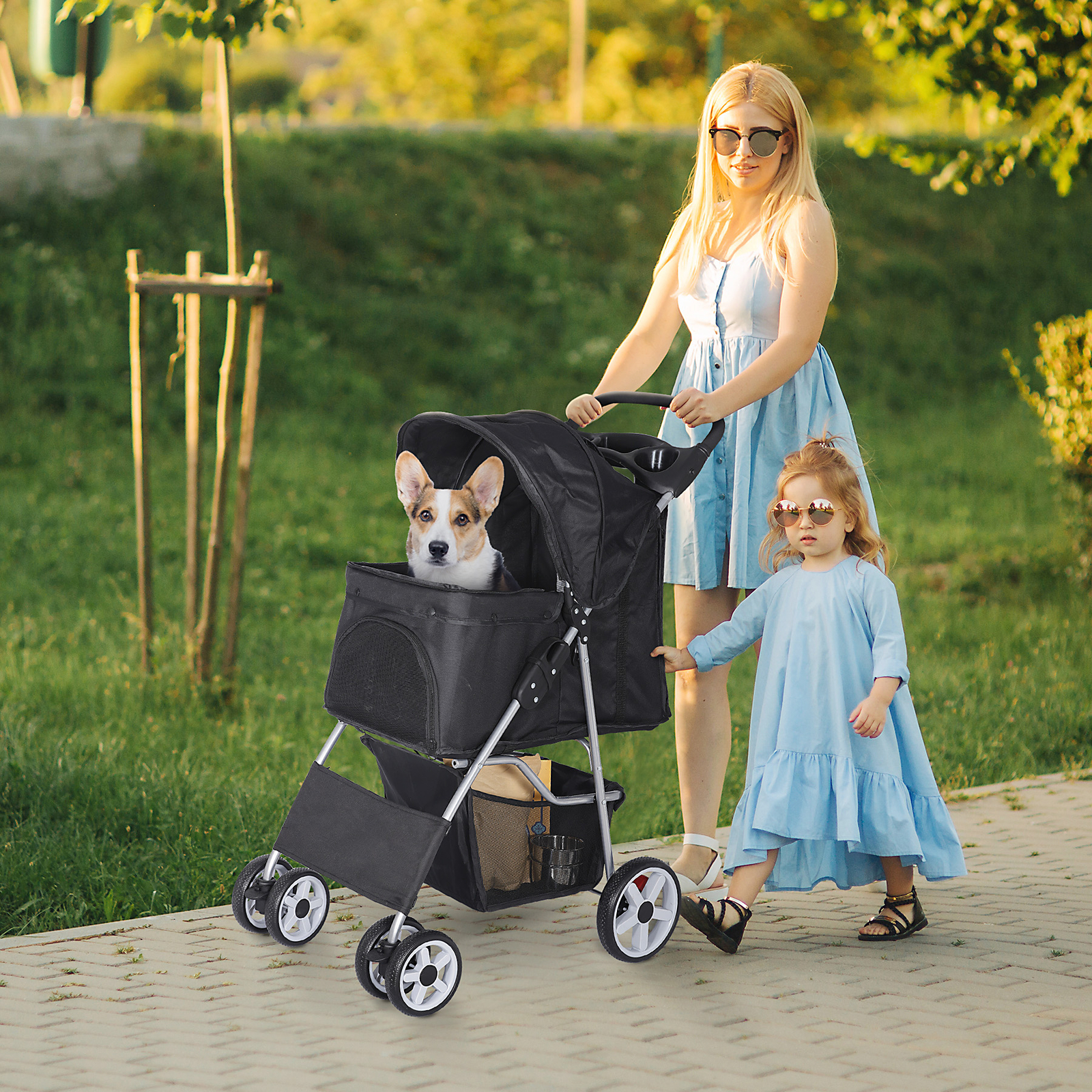 Durable Foldable Dog Stroller Pet Travel Carriage for Pets with Carrier Cart