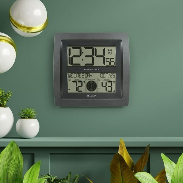 La Crosse Technology Digital Atomic Wall Clock–Indoor/Outdoor Temp & Moon Phase