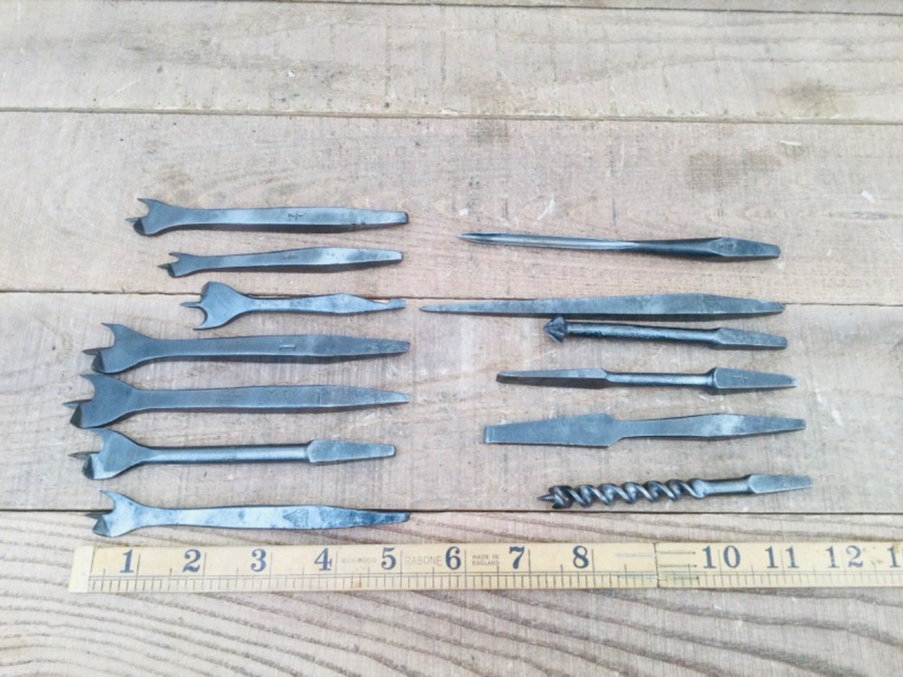 Vintage Carpentry Drill Brace Bits Selection & Tool Roll Woodworking Auger Bits