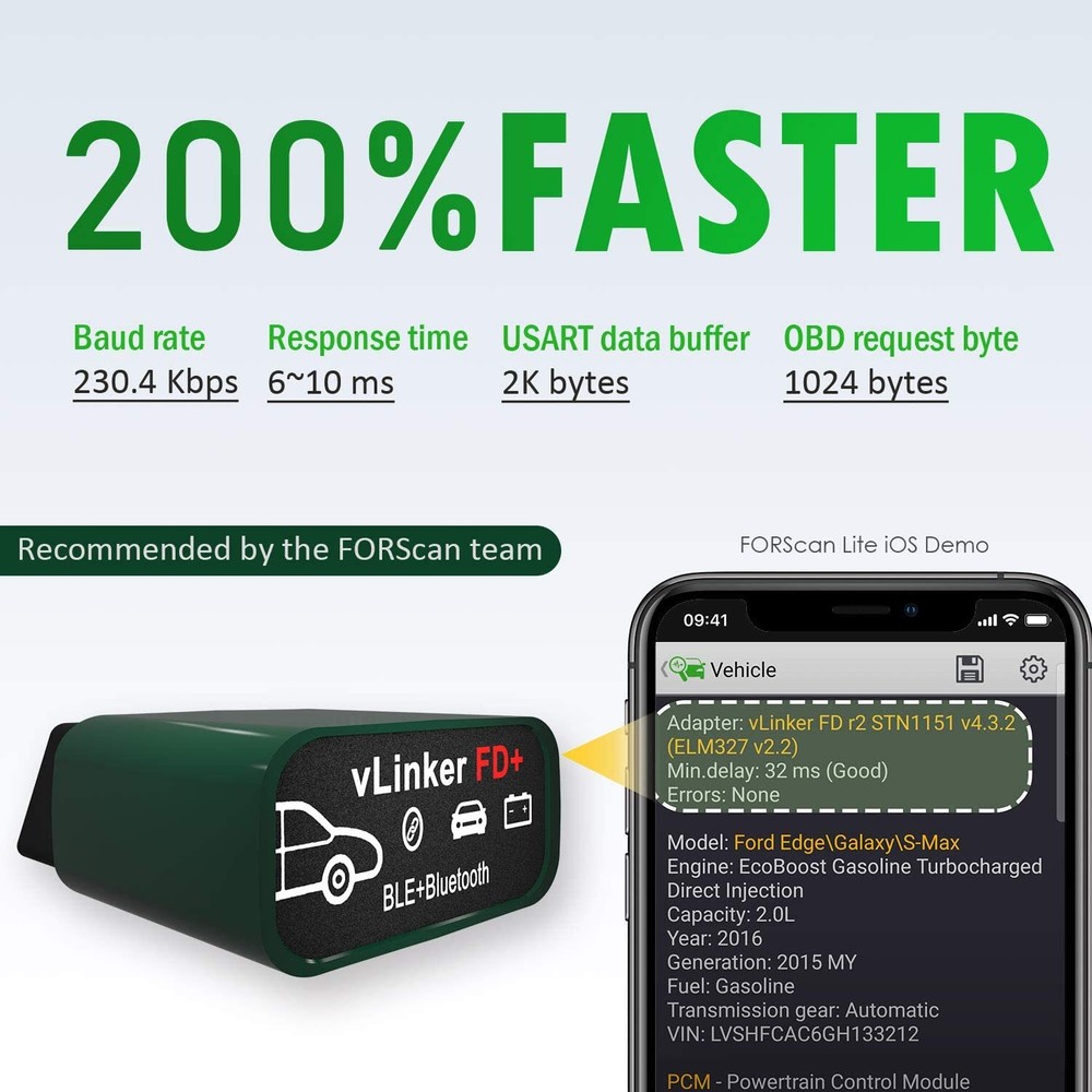 Vgate vLinker FD+ OBD2 Code Reader BT 4.0 Scanner FORScan for iOS Android/Window
