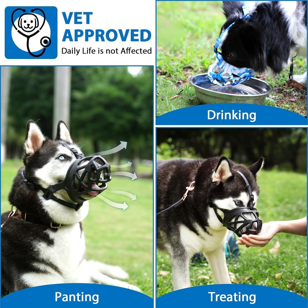 Humane X-Large Dog Muzzle: Soft Rubber with Adjustable Fit & Treat Access