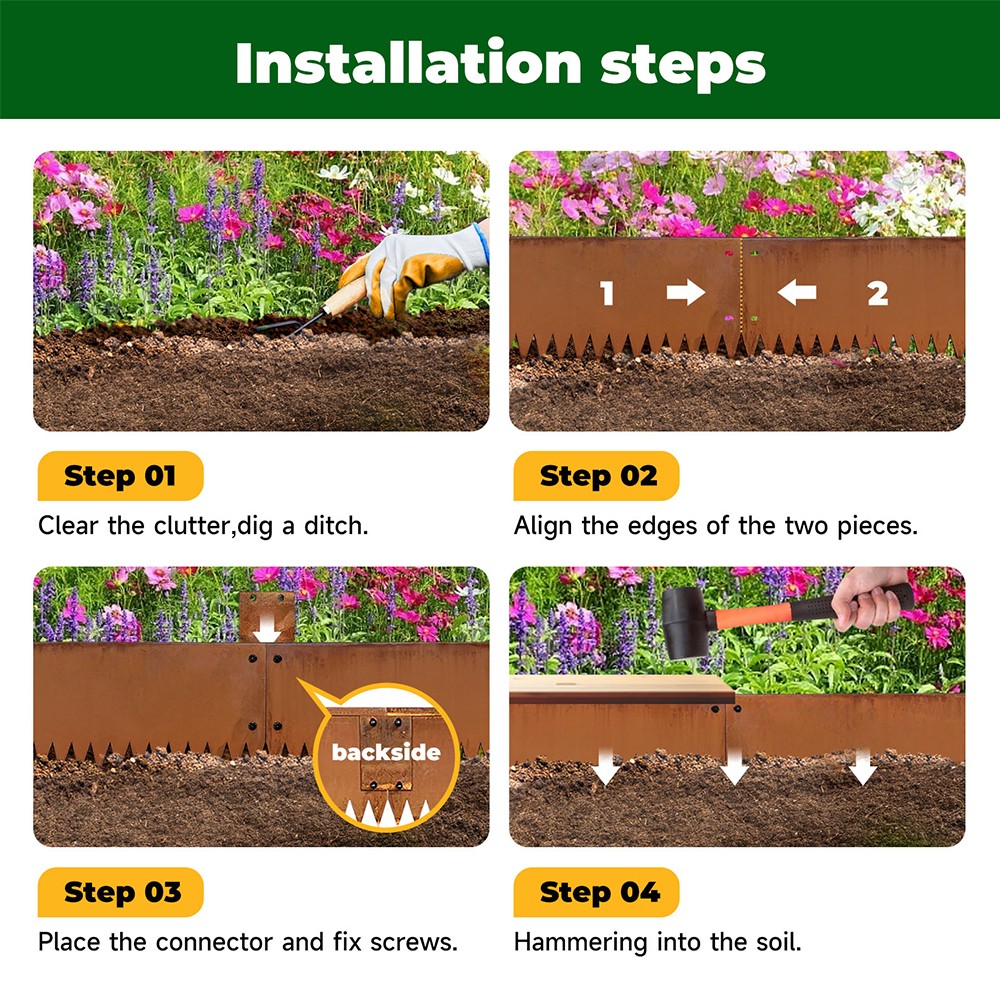 8-INCH Corten Steel Metal Landscape Edging 180 Degree Bend Rusted Garden Edging