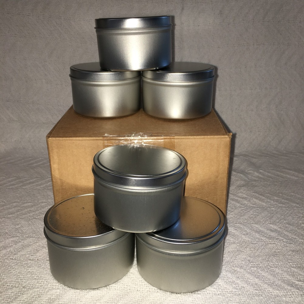 CandleScience - 8 oz. Candle Tin With Lid - Silver - 6 Count