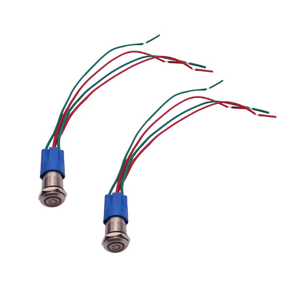 2 pcs Blue 12mm 12V LED ON OFF Push Button Power Switch Latching