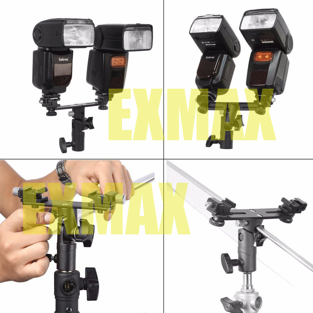 EXMAX E2 Adjustable Double Flash Bracket for Studio Video DSLR Camera,180°,Solid