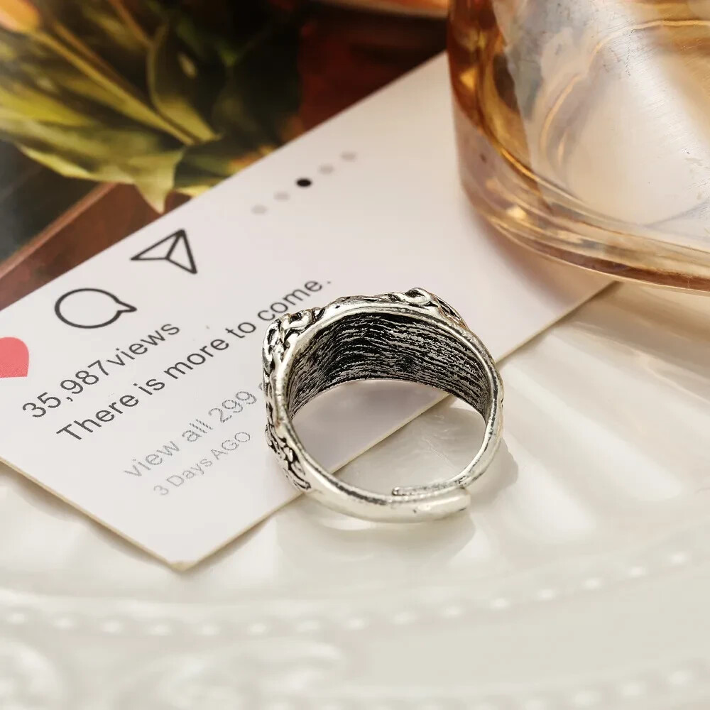 Cute Owl Blue Eye Silver Ring, Adjustable Size, Bird, Fun