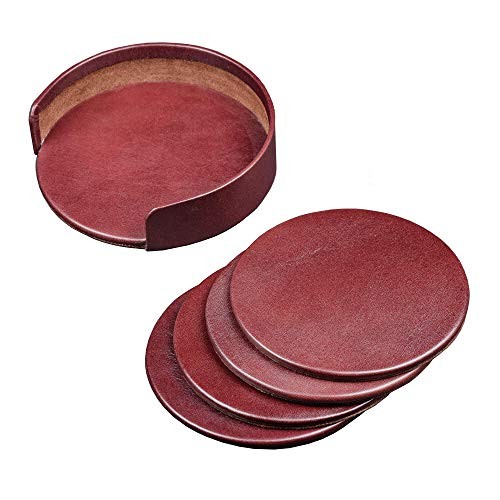 Mocha Leather 4-Round Coaster Set