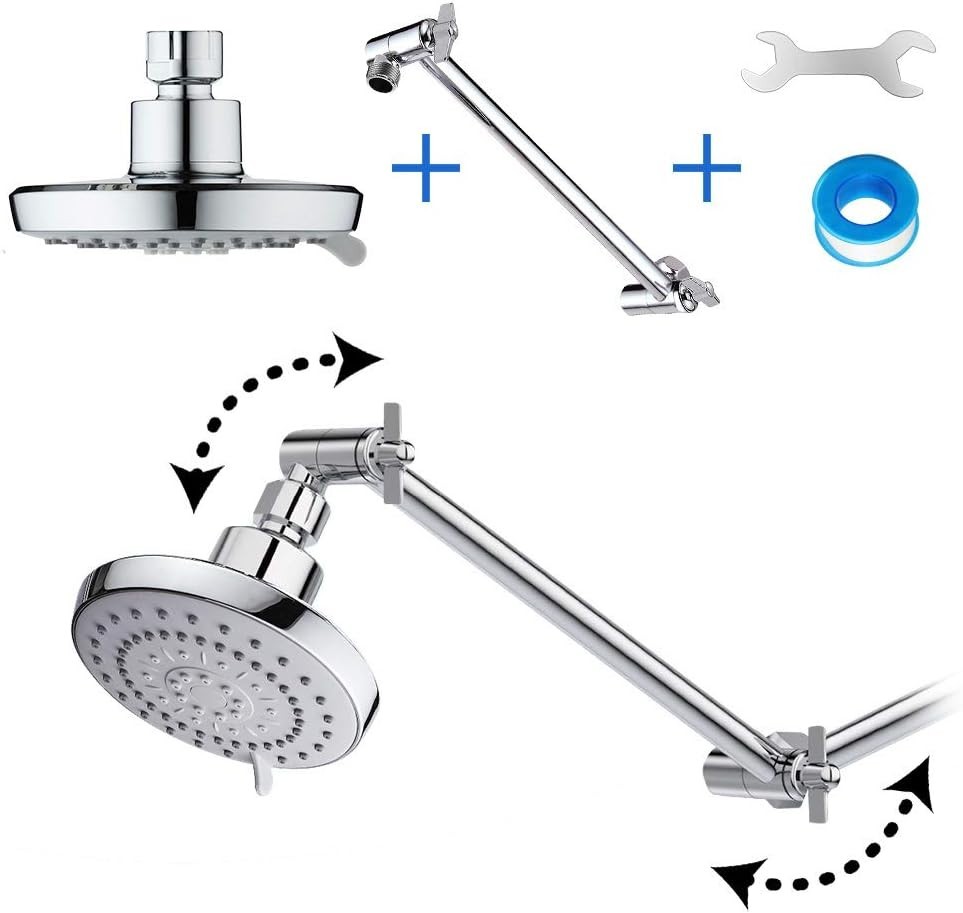 5-Function High-Pressure Shower Head with 11-Inch Adjustable Arm, Quick Install