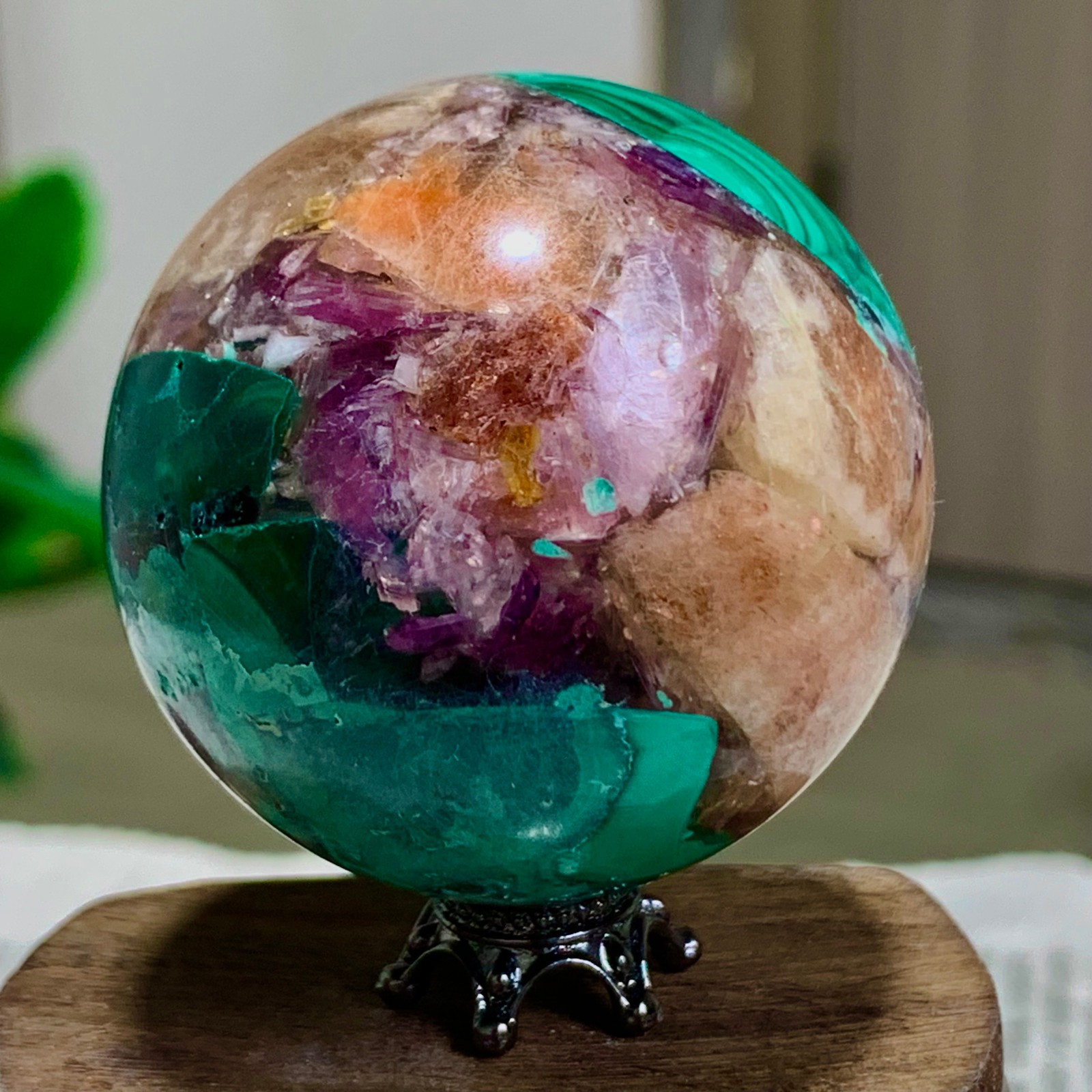 123G Newly discovered rare malachite purple mica symbiotic sphere restoration