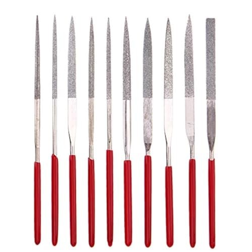 10pc Mini Diamond Metal Files Set - Micro Round Needle, Triangular Square