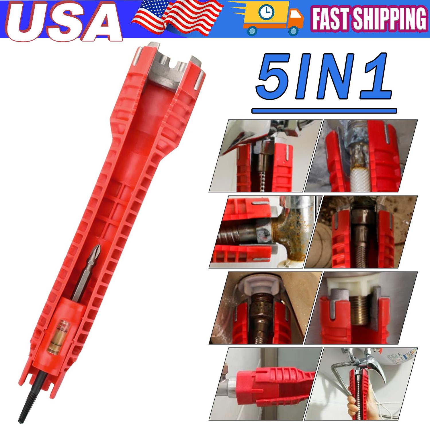 5 in 1 Faucet Sink Installer Home Multi Tool Pipe Wrench For Plumbers Homeowners