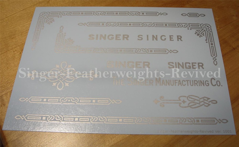 SINGER FEATHERWEIGHT SILVER METALLIC **PRE TRIMMED** DECALS / SCREEN PRINTED
