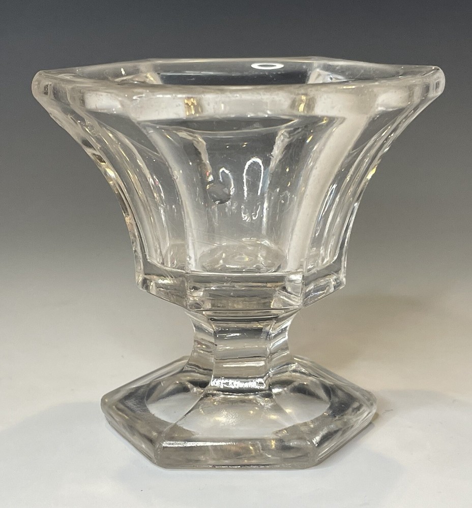 Antique Footed Master Open Salt Hexagonal EAPG Victorian Pressed Glass Table