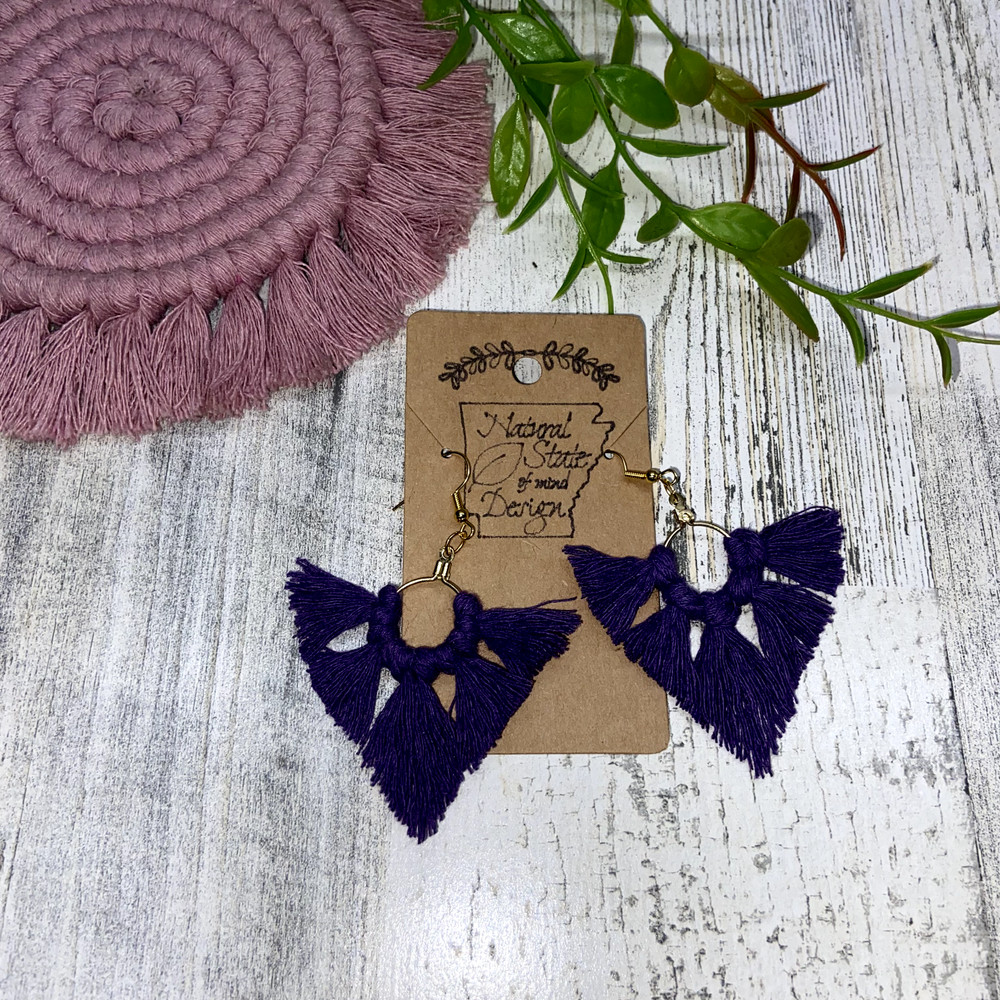 Handmade Boho Macrame Dangle Earrings Purple