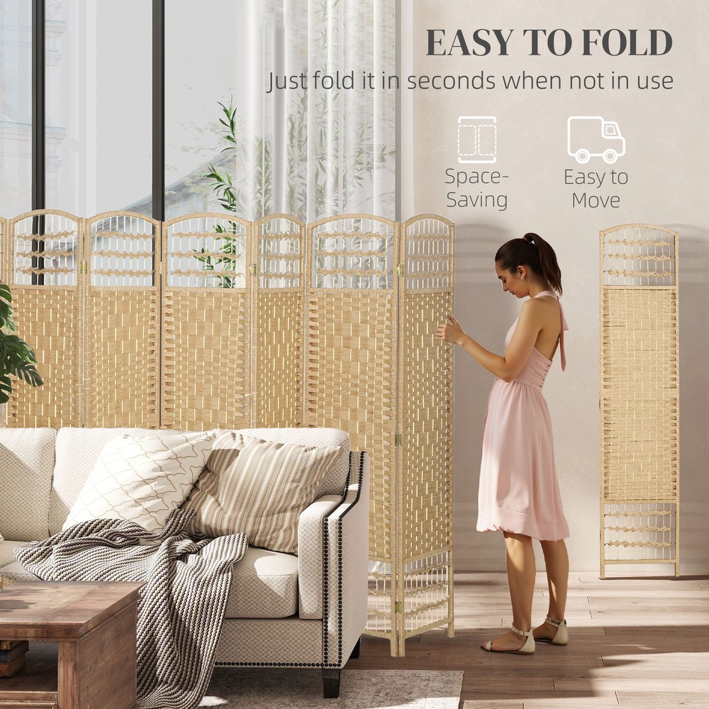 4 Panel Room Divider, Folding Screen, 5.6', Natural