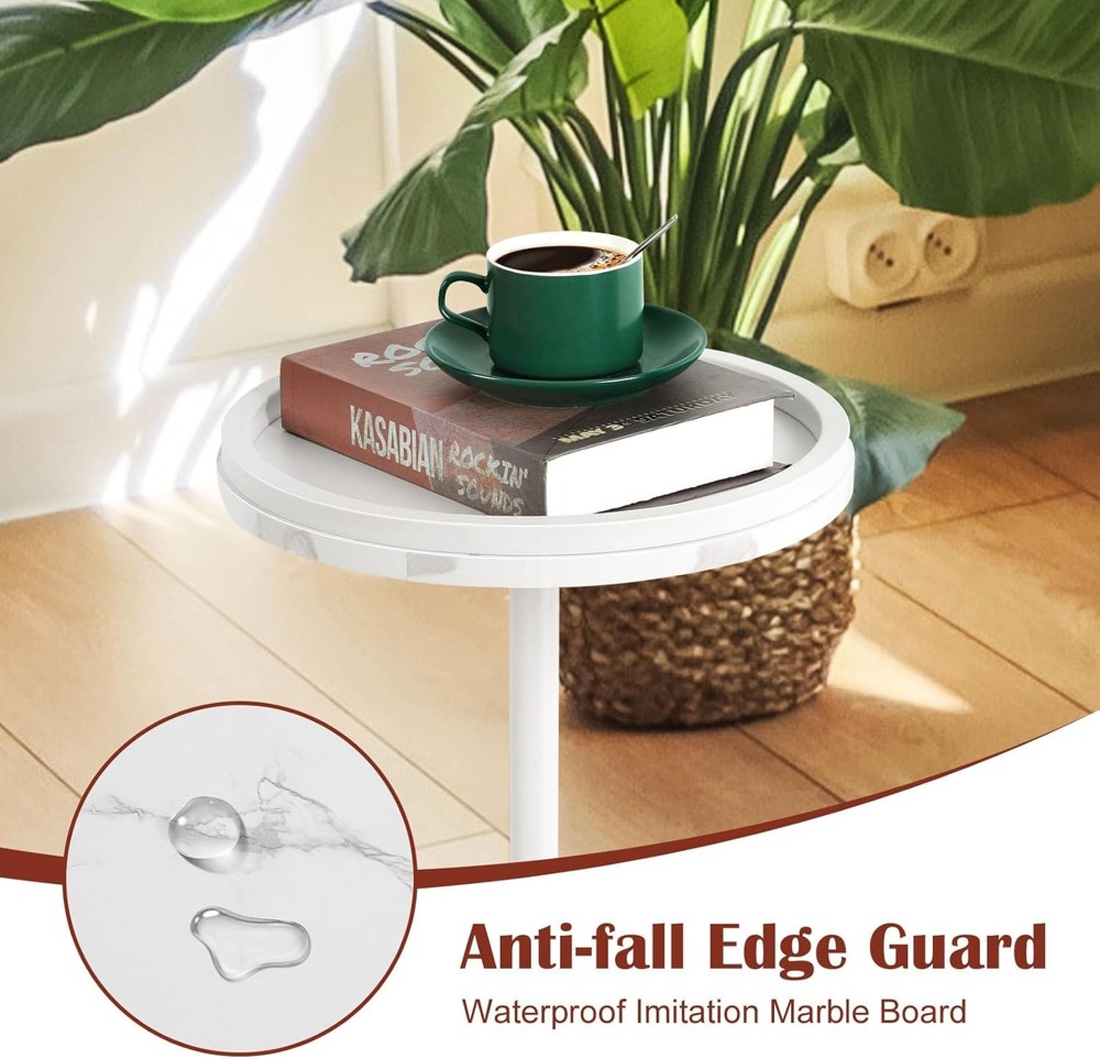 Round Side Table for Small Spaces Small Drink Table Side Table w/Anti-Fall Guard