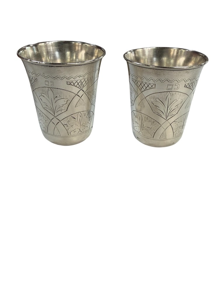 ANTIQUE RUSSIAN KIDDUSH CUPS PAIR SILVER 84 RUSSIAN
