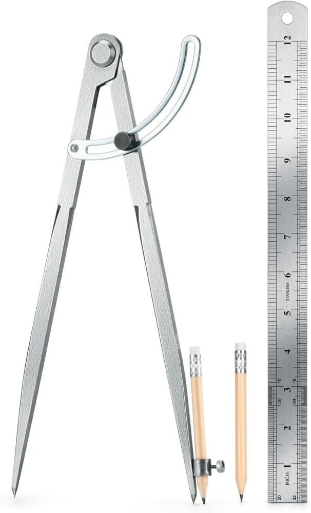 Woodworking Compass Geometry Tool - Professional Locking Drafting Compass with P