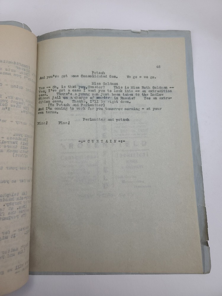 POTASH AND PERLMUTTER / 1914 Broadway Play Script, produced by A. H. Woods