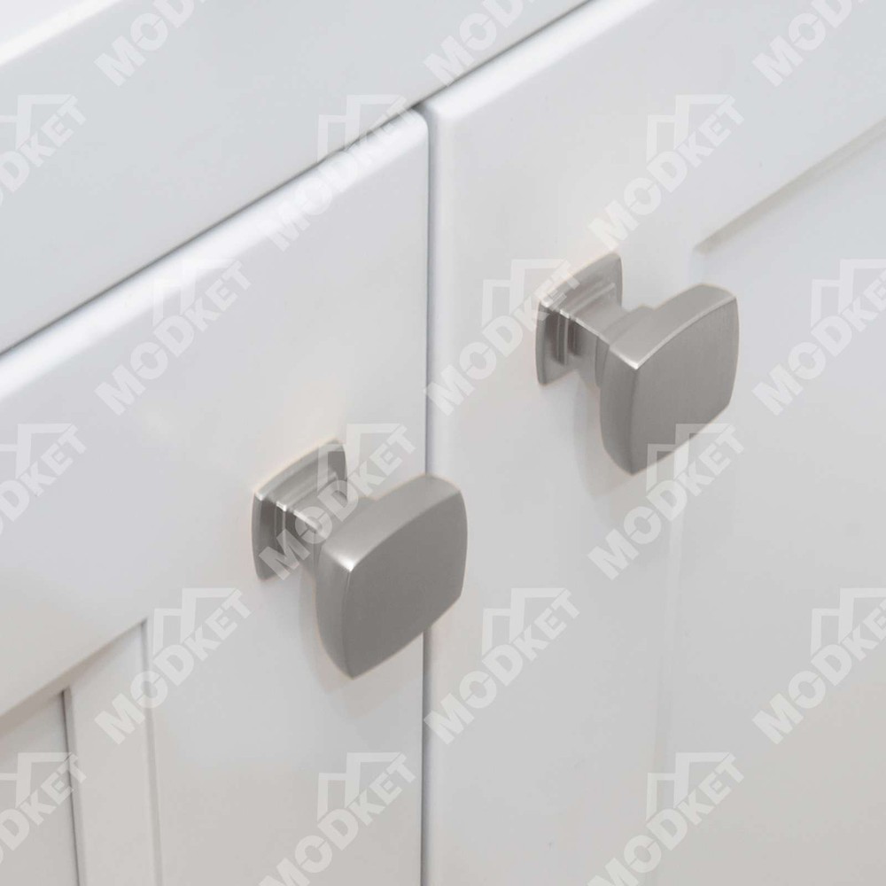 Solid Brushed Nickel Square Cabinet Handles Pulls Knobs Kitchen Bathroom Modern