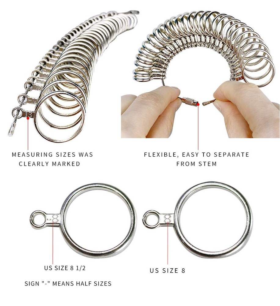 PHYHOO Ring Sizer Measuring Tool Set Metal Finger Sizing Gauge 0-13, Silver