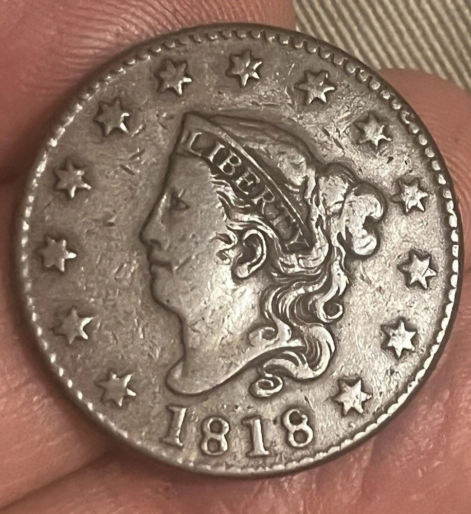 1818 Coronet head , large cent , Very fine, scarce