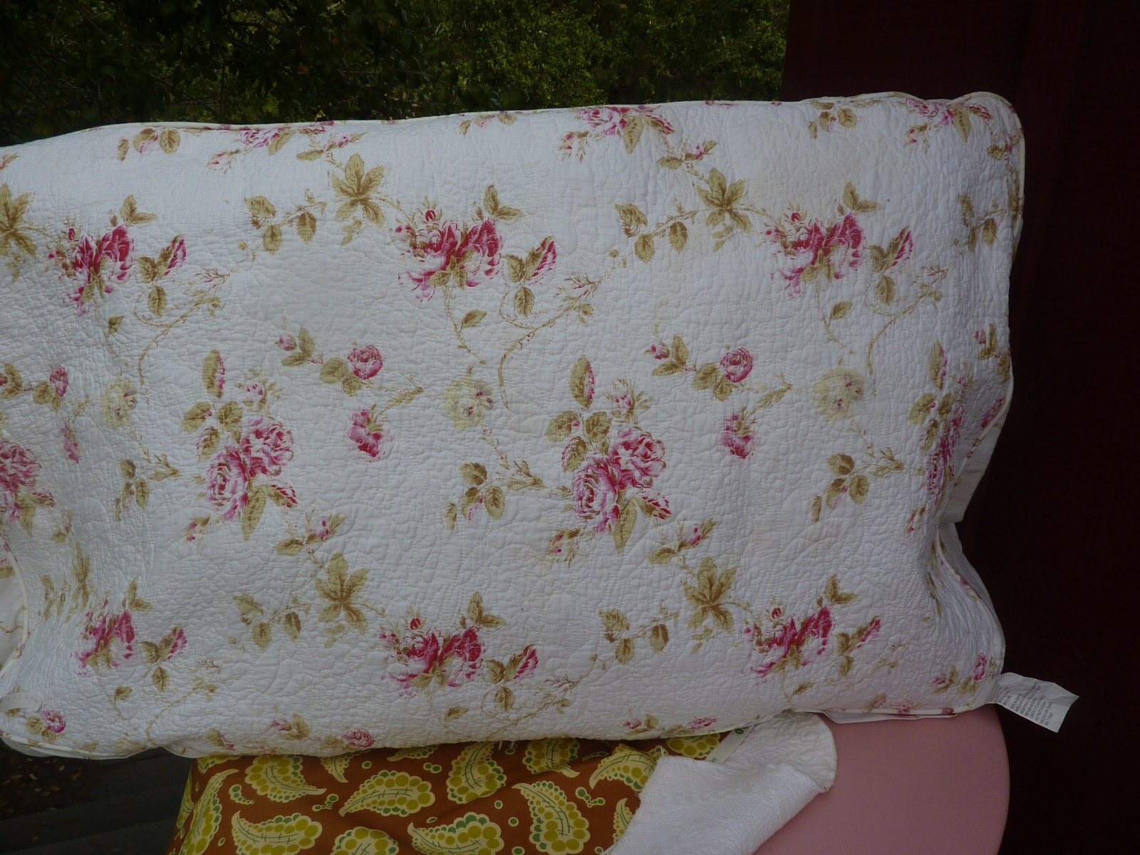 Quilted Shabby French Country Chic Roses Large Floor Pillow Cover 24x40 Zipper