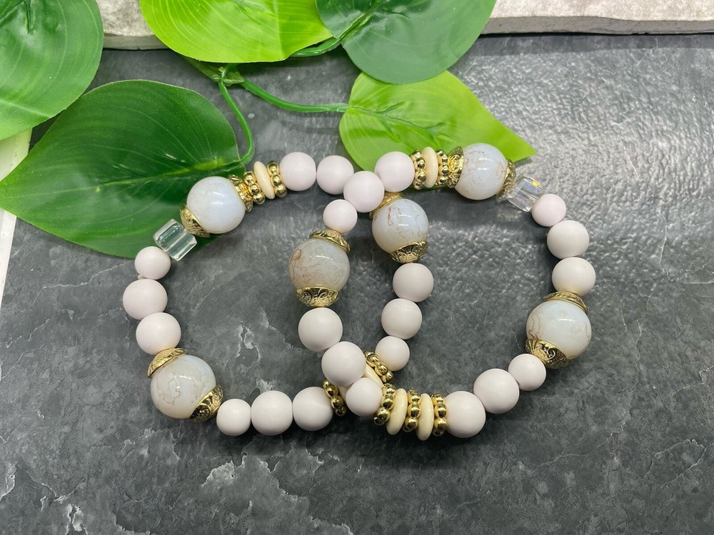 2 PC Handmade Beaded Boho 7” Plus Stretch Layered Bracelet Set B3955