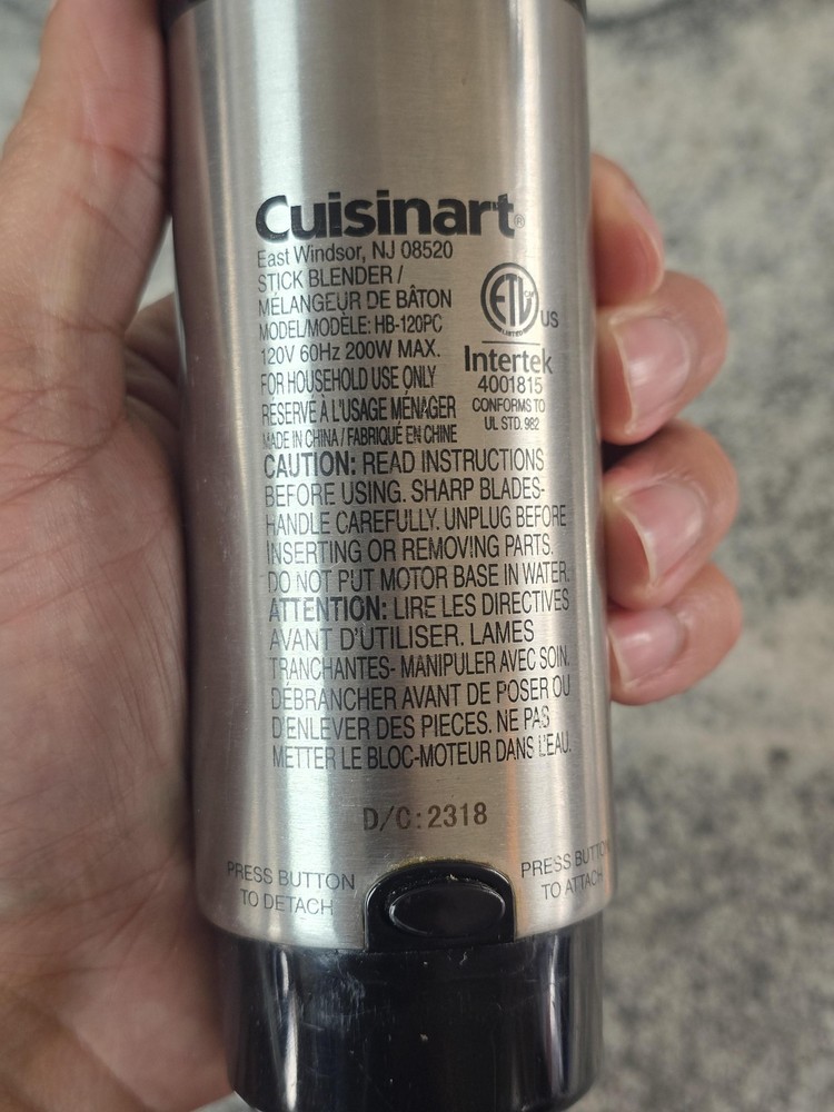 Cuisinart HB-120PC Handheld Immersion Blender Motor Base Silver 200W Replacement