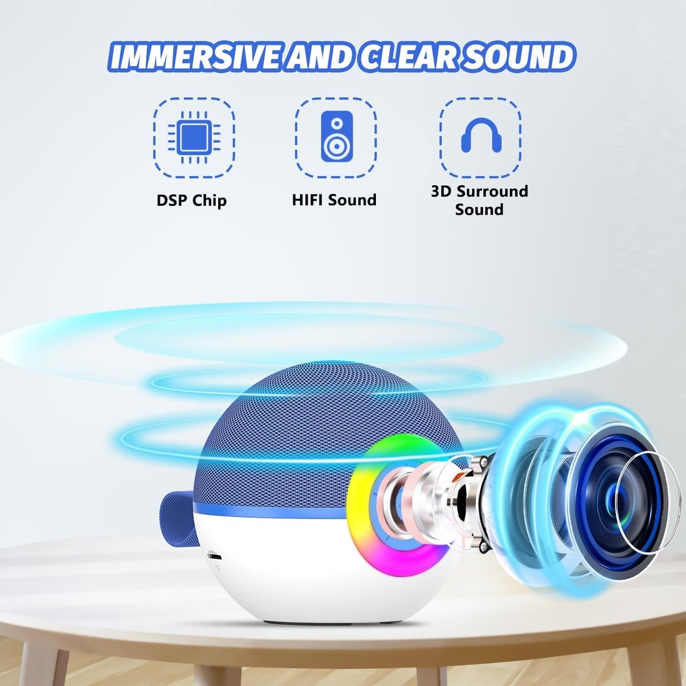 Mgaolo Mini Karaoke Machine Portable Bluetooth Speaker with 2 Wireless Microphon