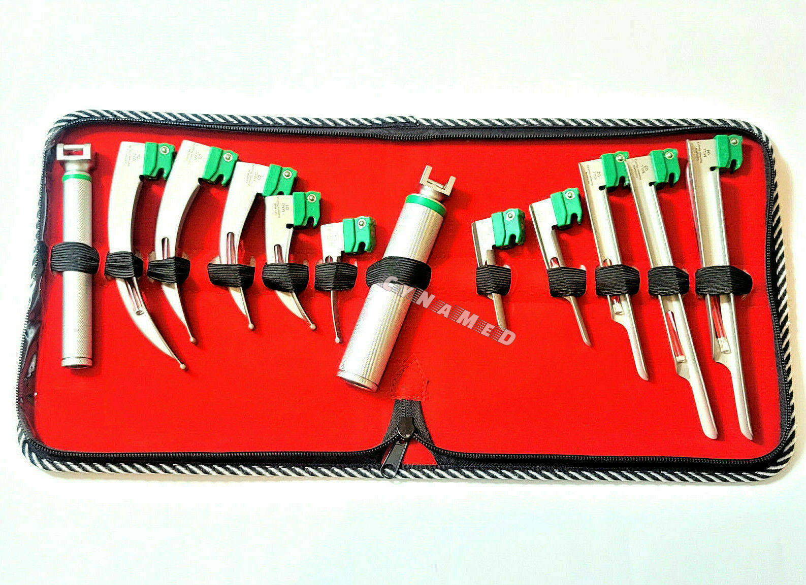 SET OF 10 FIBER OPTIC MAC & MILLER LARYNGOSCOPE BLADE+2 HANDLE INTUBATON kit