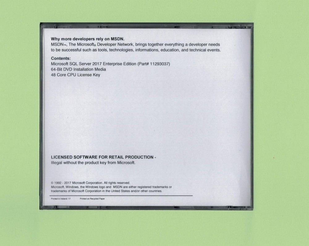 Microsoft SQL Server 2017 Enterprise with 48 Core License, unlimited User CALs