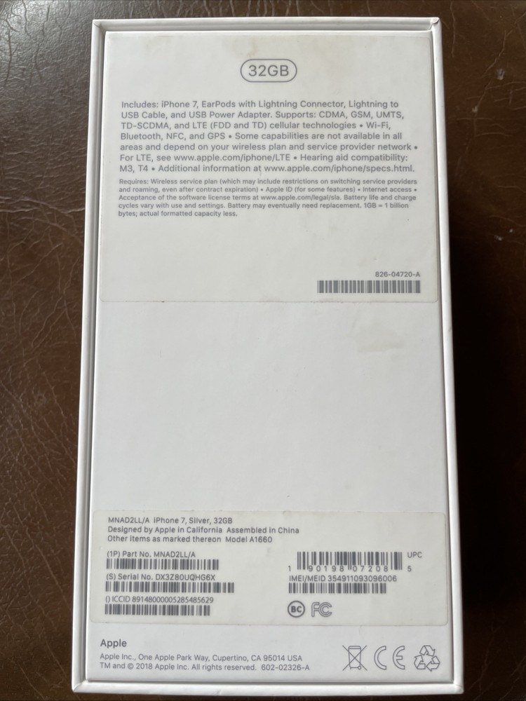 Original Apple iPhone 7 32GB Silver EMPTY BOX ONLY