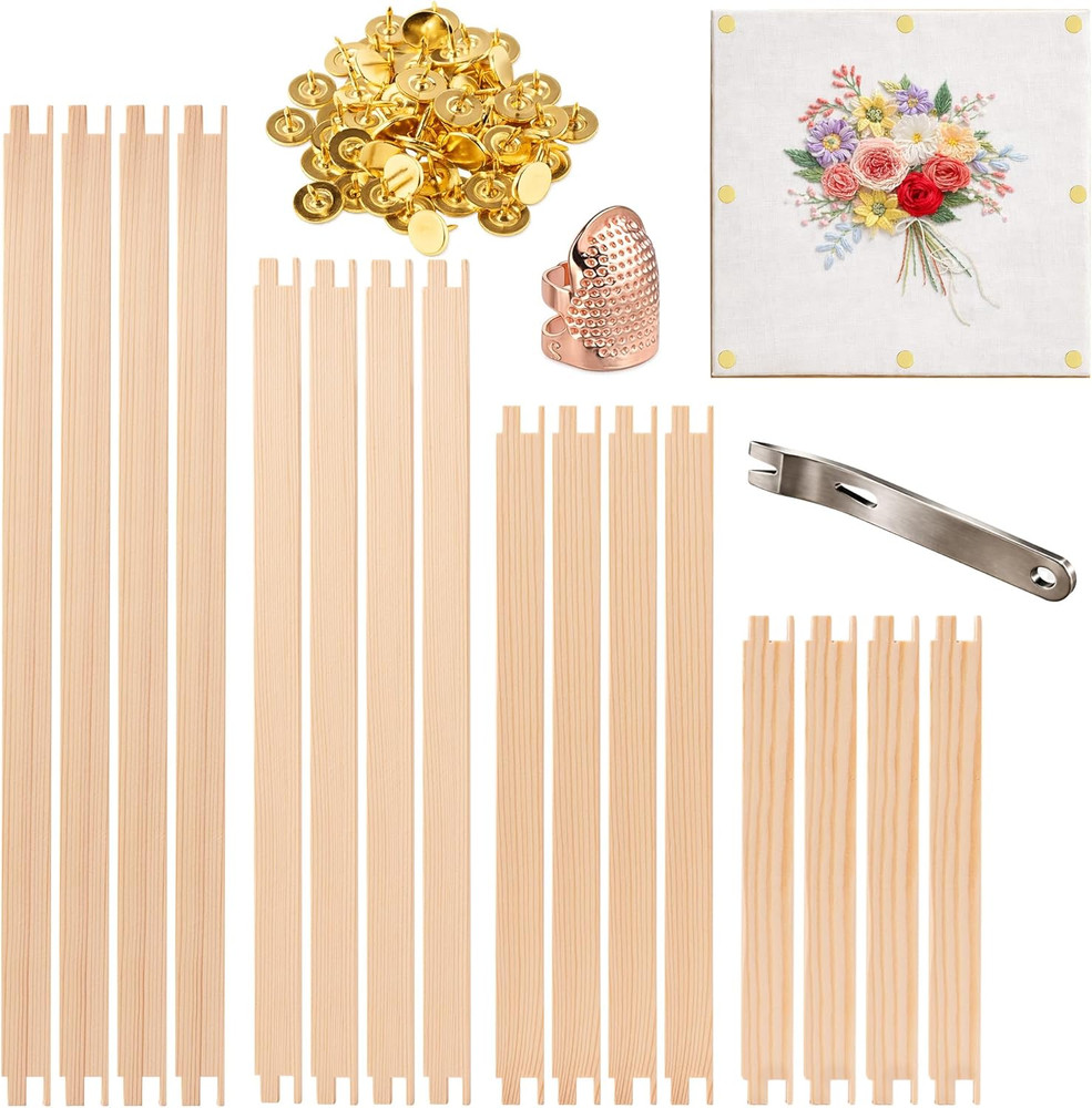 Needlepoint Stretcher Bars Set, 8 Pairs with Thumb Tacks & Thimble, 4 Sizes