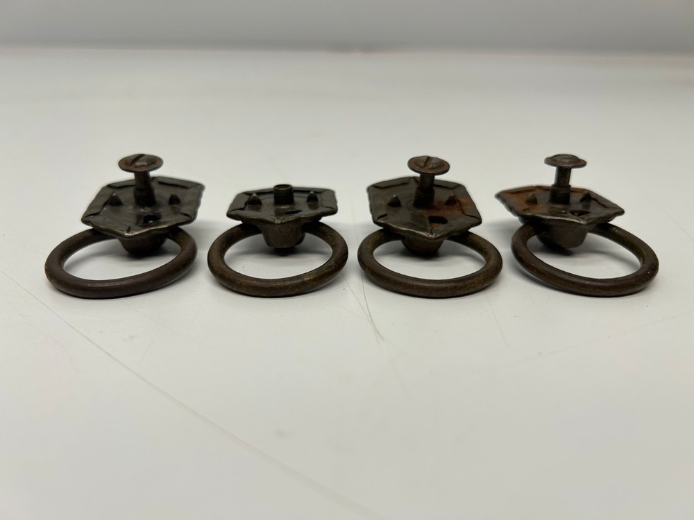 Set 4 Vtg Metal Lion Head W/ Ring Cabinet Door Drawer Chest Pulls Knobs