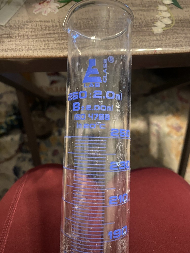 Eisco Labs 250 ml Graduated Cylinder Class B Blue Graduations Round Base