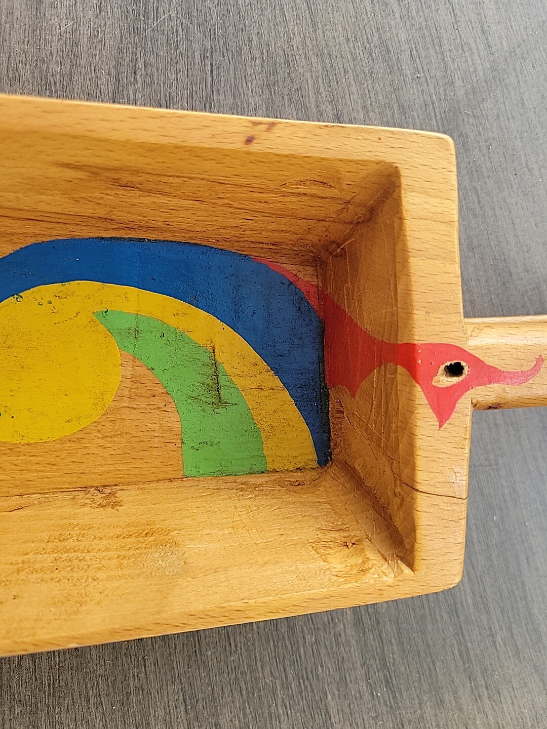 Vtg Folk Art Wooden Tole Grain Flour Scoop Painted Primitive Farm Core READ