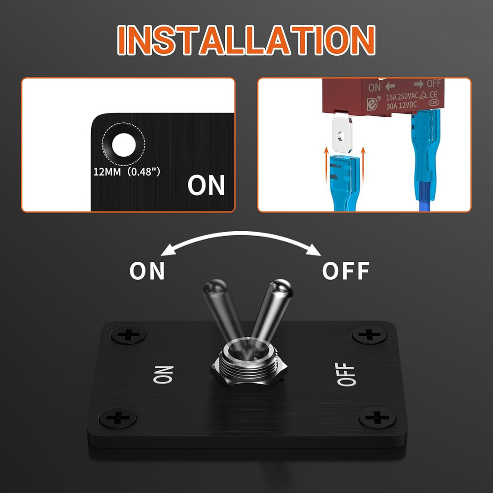 Heavy Duty Waterproof Toggle Switch 12V DC 30A 2 Pin SPST On/Off Toggle Switch w