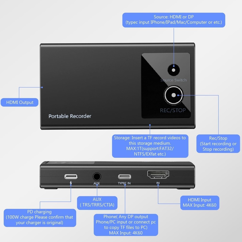 4K 60FPS Portable Video Recoder-Capture Card for Streaming