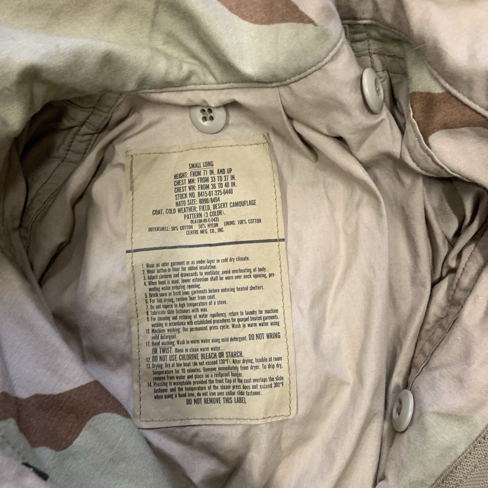 USGI Coat, Cold Weather, Field, Desert Camouflage Pattern, Size Small Long, EUC
