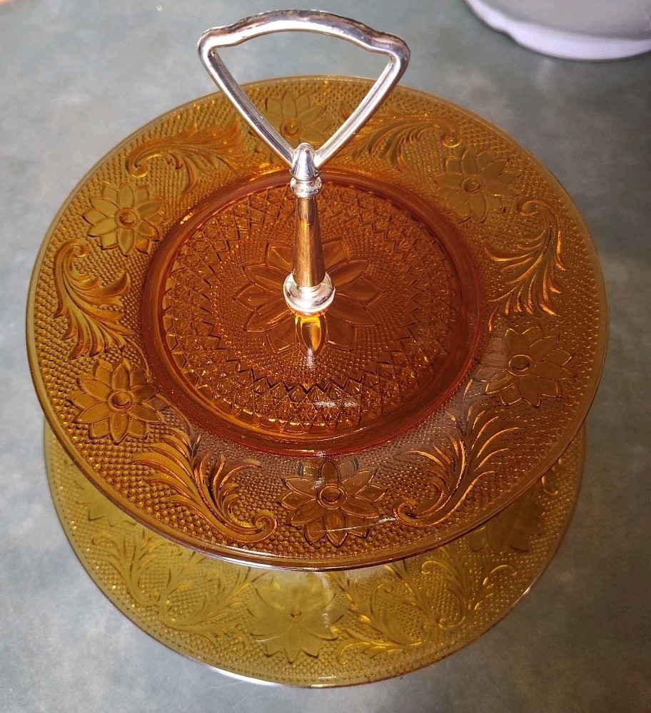 Amber Glass Tiara Serving Tray
