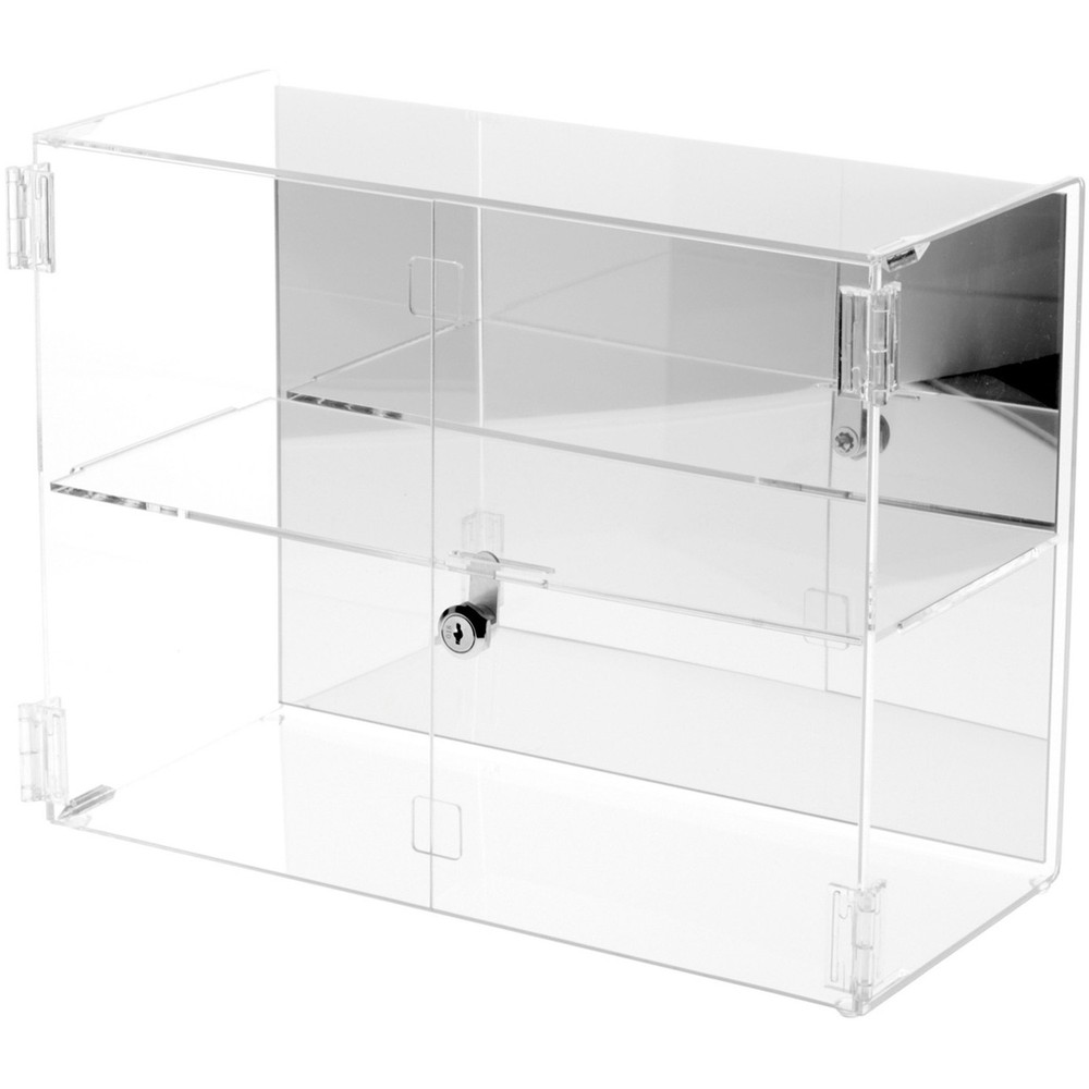 Plymor Acrylic Rectangular Locking Case, 1 Shelf (Mirrored), 12" x 16" x 7"