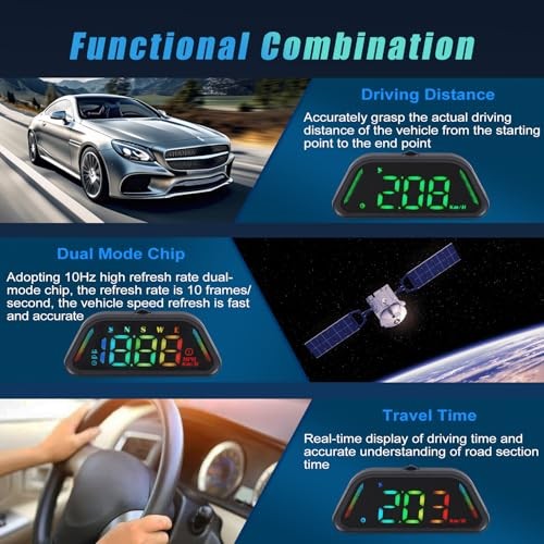 Car Color Head-Up Display, GPS Speedometer HUD with MPH/KMH Function, Speed