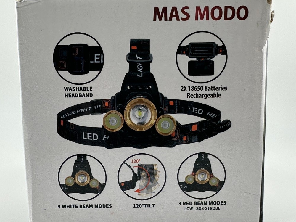 MAS MODO Recargable High Power 3-Light LED Waterproof Headlamp 3-Function