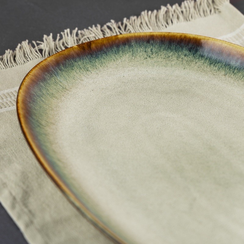 Ceramic Oval Serve Platter Rustic Design Dishwasher Safe Kitchen Serving Tray US